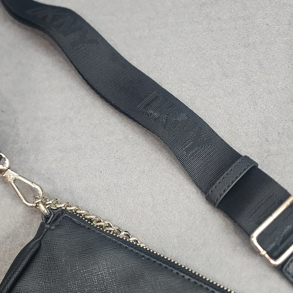 DKNY Crossbody Bag Black Saffiano Leather Logo Strap Coin Purse Womens Small